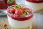 Erdbeer-Dessert im Glas mit frischen Erdbeeren und Sahne