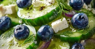 Frischer Gurken-Blaubeer-Salat mit knackigen Gurken und süßen Blaubeeren.