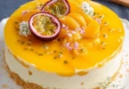 Fruchtige Pfirsich-Maracuja-Torte mit frisch geschnittenen Früchten