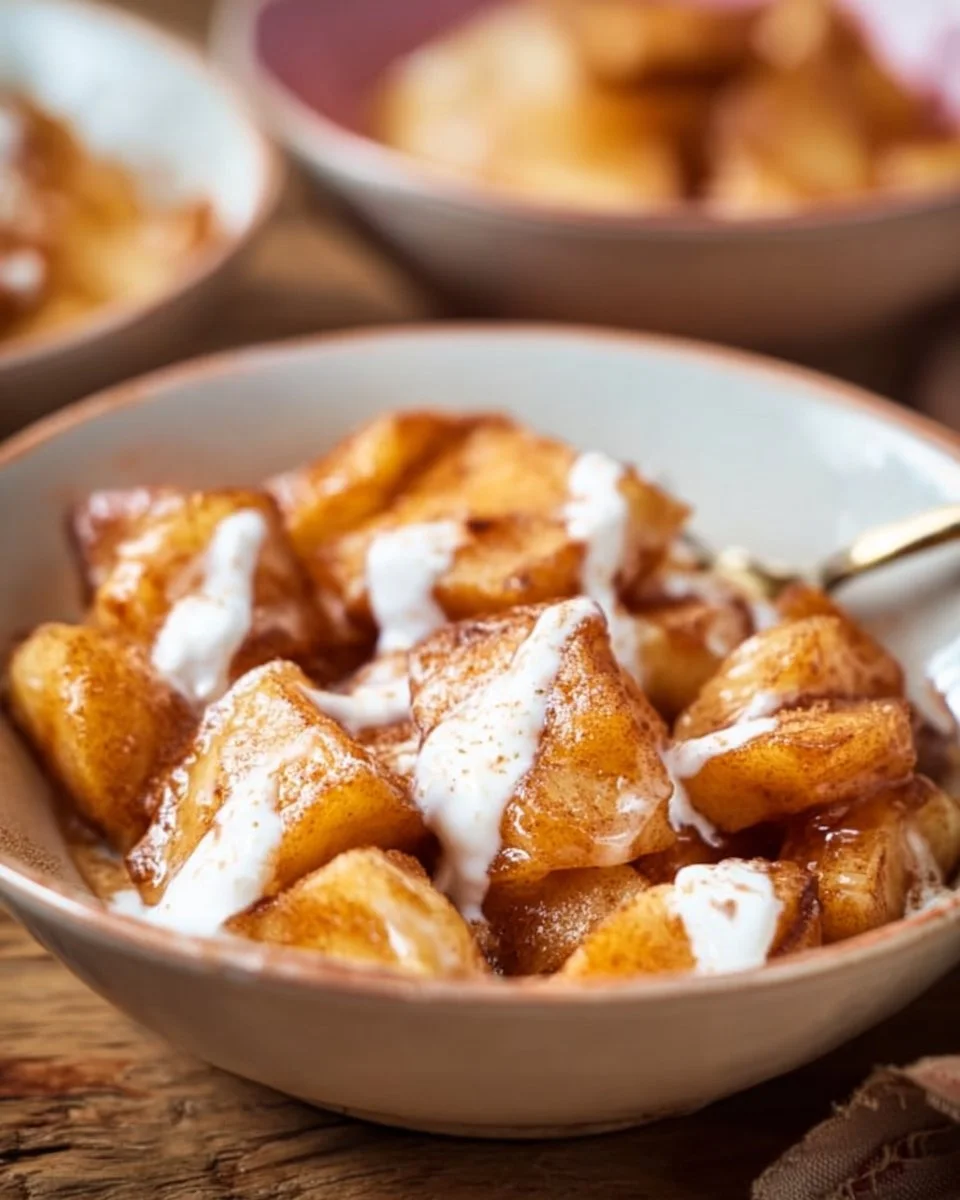 Gebackene Äpfel im Air Fryer mit Zimt und Zucker serviert