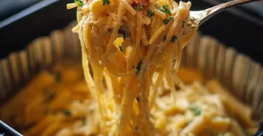 Leckere gebratene Feta-Pasta auf einem Teller serviert mit frischen Zutaten