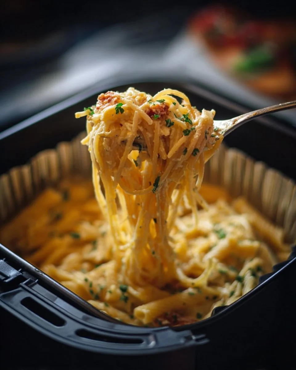 Leckere gebratene Feta-Pasta auf einem Teller serviert mit frischen Zutaten
