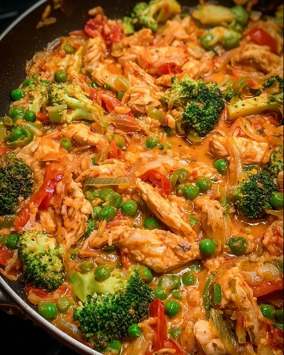 Bunte Gemüsepfanne mit saftigem Hähnchen und frischen Zutaten
