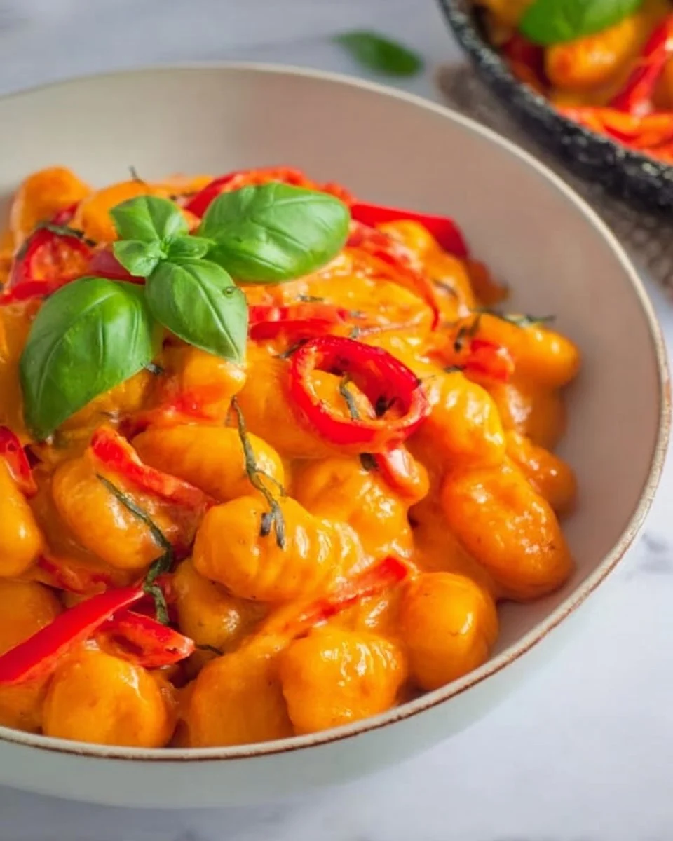 Leckere Gnocchi Paprika Pfanne mit buntem Gemüse und Gewürzen