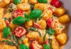 Gnocchi Pfanne leicht gemacht mit frischen Zutaten und würziger Sauce