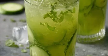 Gurkenlimonade mit Ingwer und frischer Minze in einem Glas