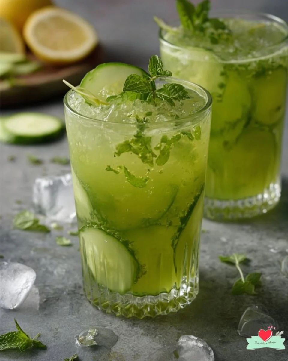 Gurkenlimonade mit Ingwer und frischer Minze in einem Glas
