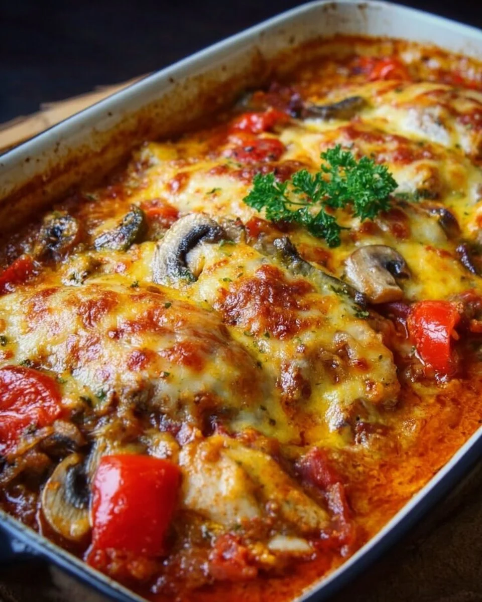 Hähnchen Auflauf im Backofen mit Gemüse und knuspriger Käsekruste