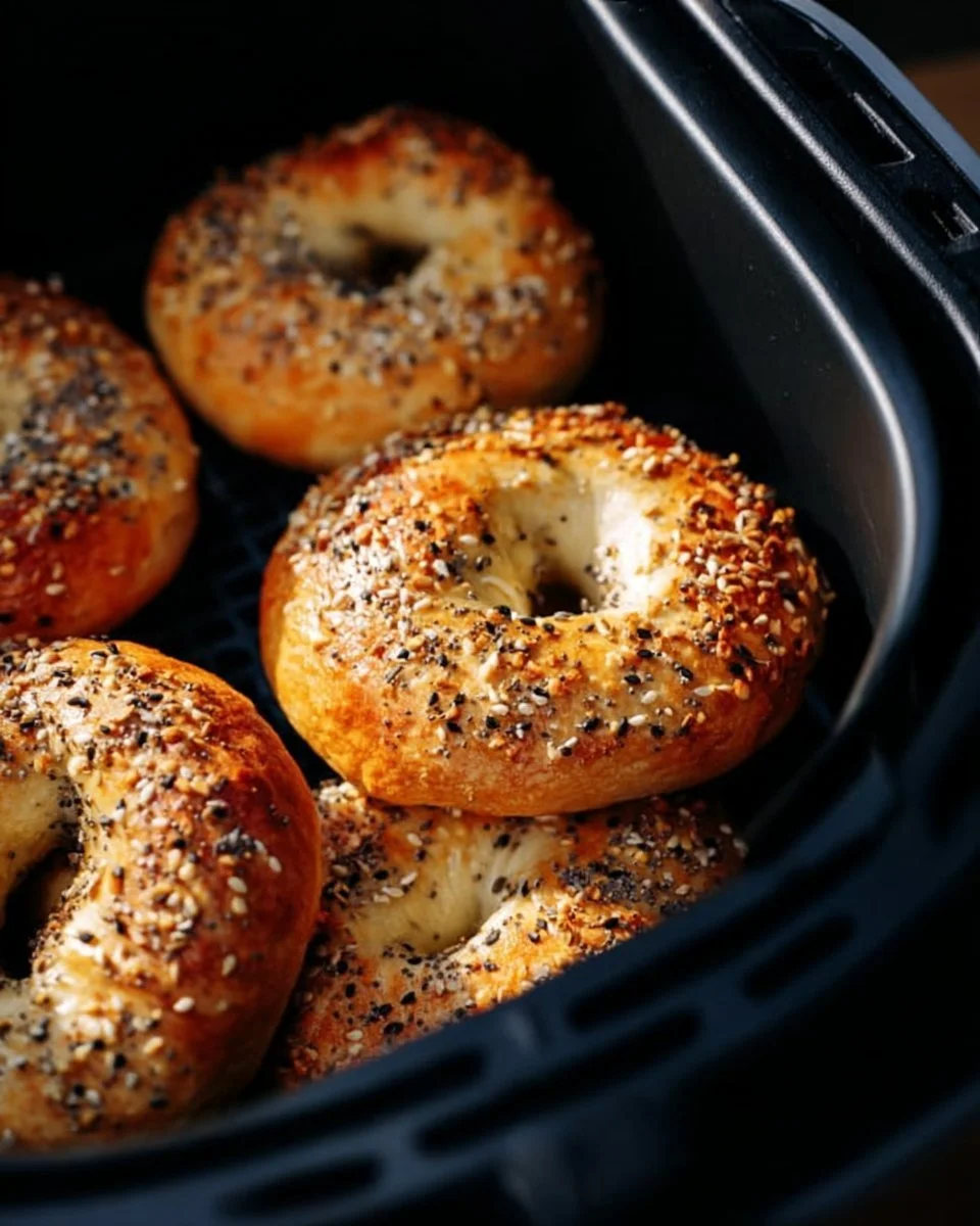 Heißluftfritteusen-Bagels in einer goldbraunen Kruste serviert