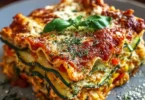 Hohe Protein-Gemüse-Lasagne mit frischem Gemüse und proteinreichen Zutaten