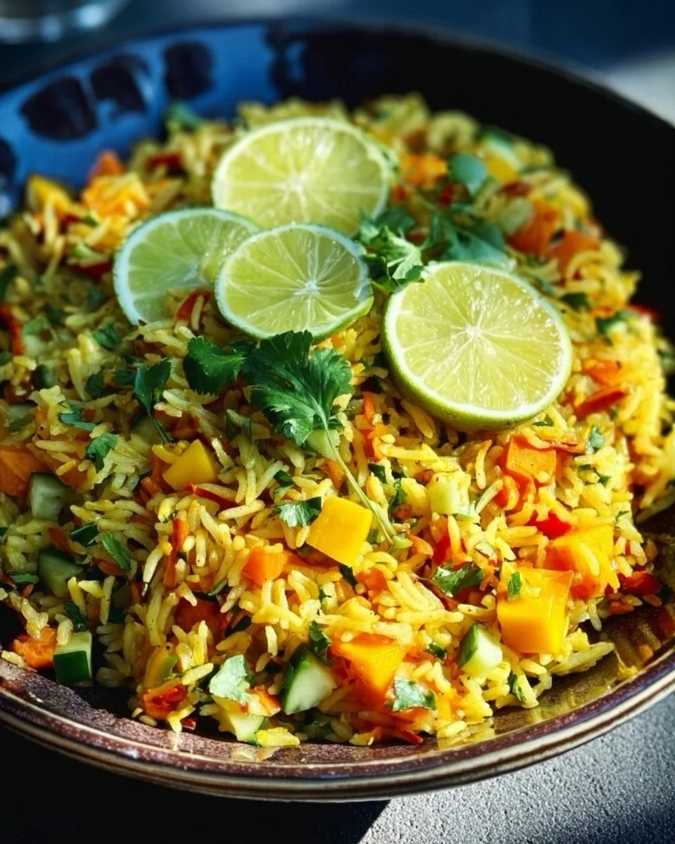 Indisch gewürzter Reis Salat mit Mango