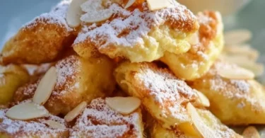 Fluffiger Kaiserschmarrn serviert mit Puderzucker und Rosinen