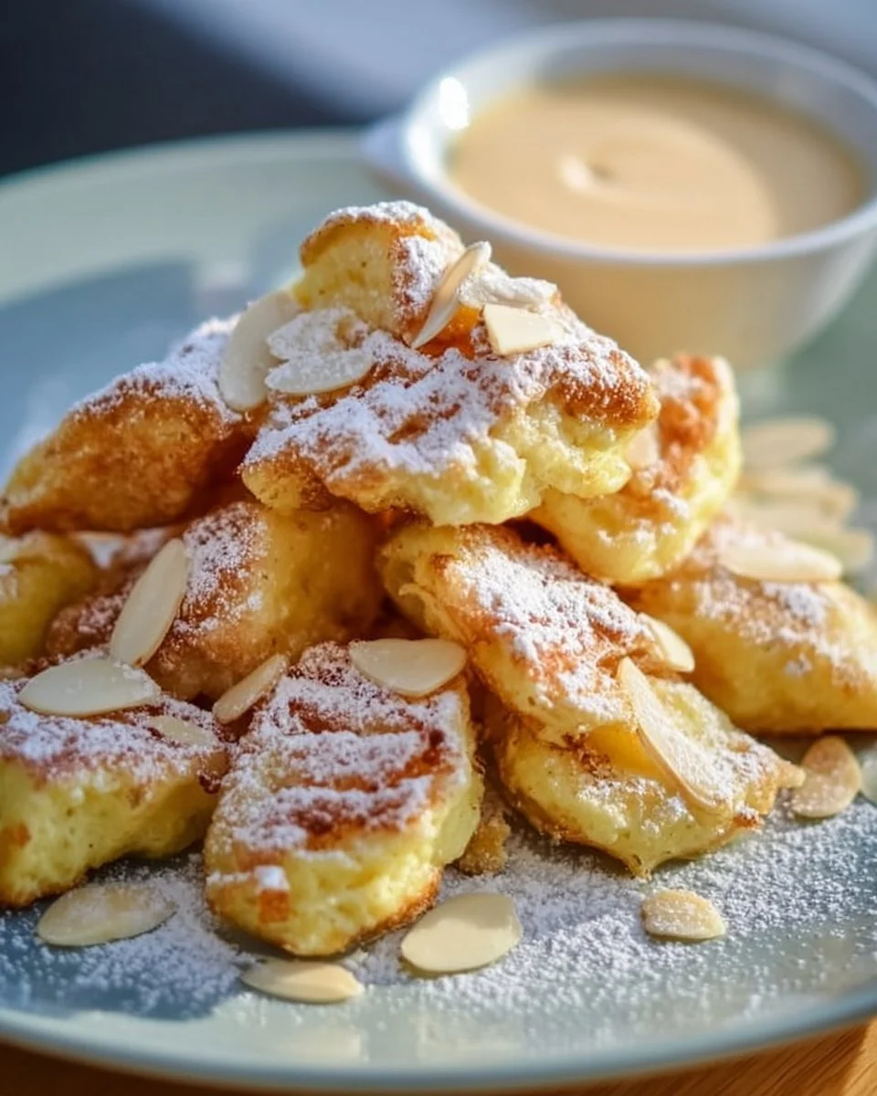 Fluffiger Kaiserschmarrn serviert mit Puderzucker und Rosinen