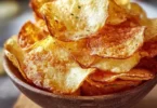 Köstliche Kartoffelchips aus der Heißluftfritteuse, frisch und knusprig zubereitet.