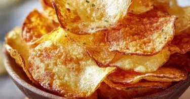 Köstliche Kartoffelchips aus der Heißluftfritteuse, frisch und knusprig zubereitet.