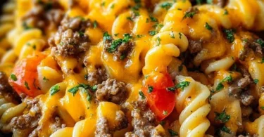 Käseburger-Auflauf mit Käse und aromatischen Zutaten