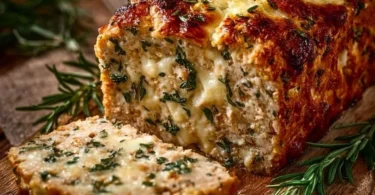Köstlicher Knoblauch Parmesan Hähnchen Hackbraten auf einem Teller serviert