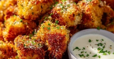 Knusprige Airfryer-Knoblauch-Parmesan-Hähnchenbites auf einem Teller