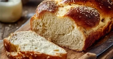 Kohlenhydratfreies Joghurtbrot frisch gebacken und geschnitten.