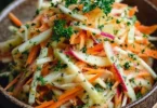 Kohlrabi Karotten Apfel Salat in einer bunten Schüssel