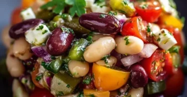Mediterraner Bohnensalat mit frischen Zutaten und Kräutern