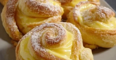 Frisch gebackene Puddingschnecken auf einem weißen Teller