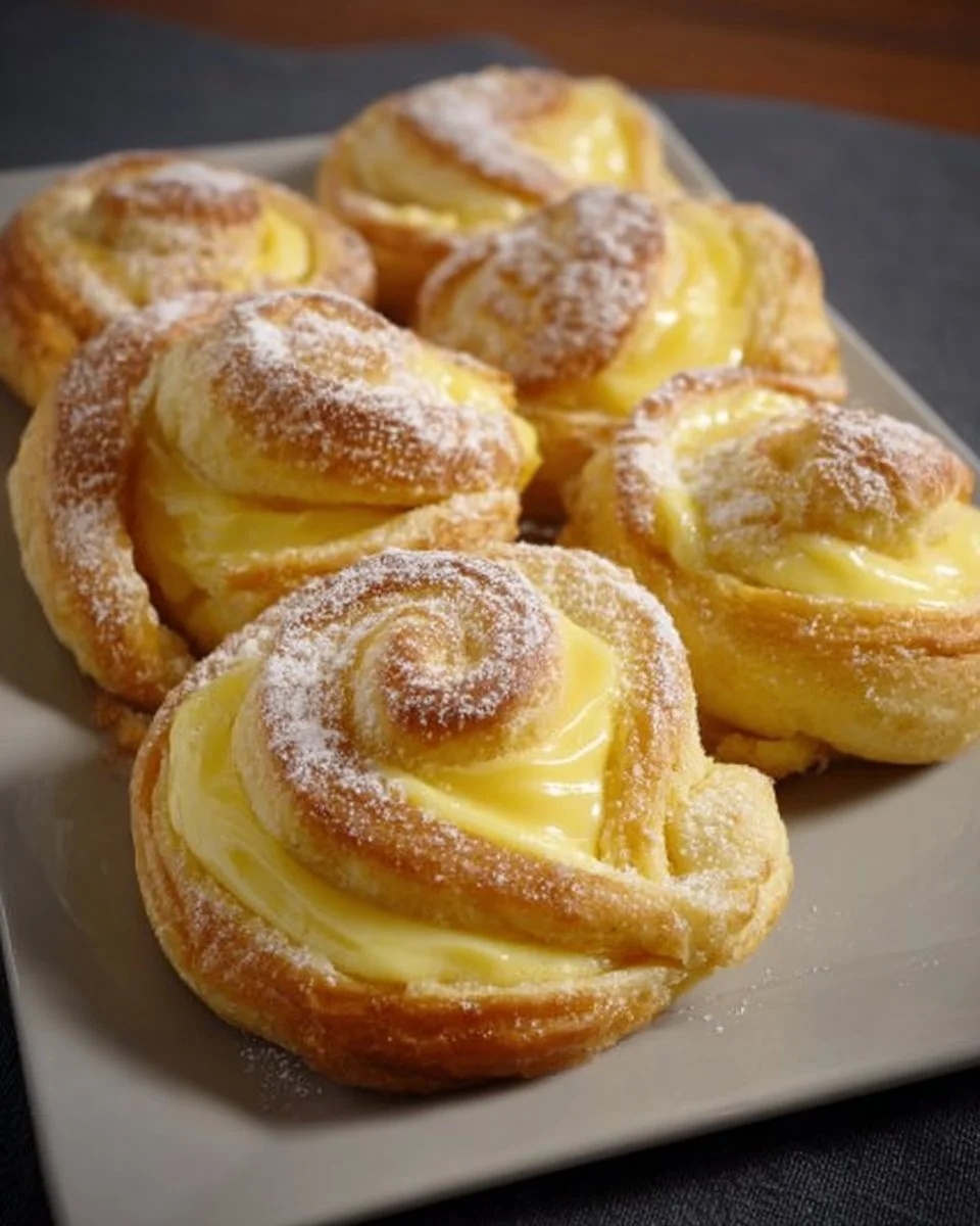 Frisch gebackene Puddingschnecken auf einem weißen Teller