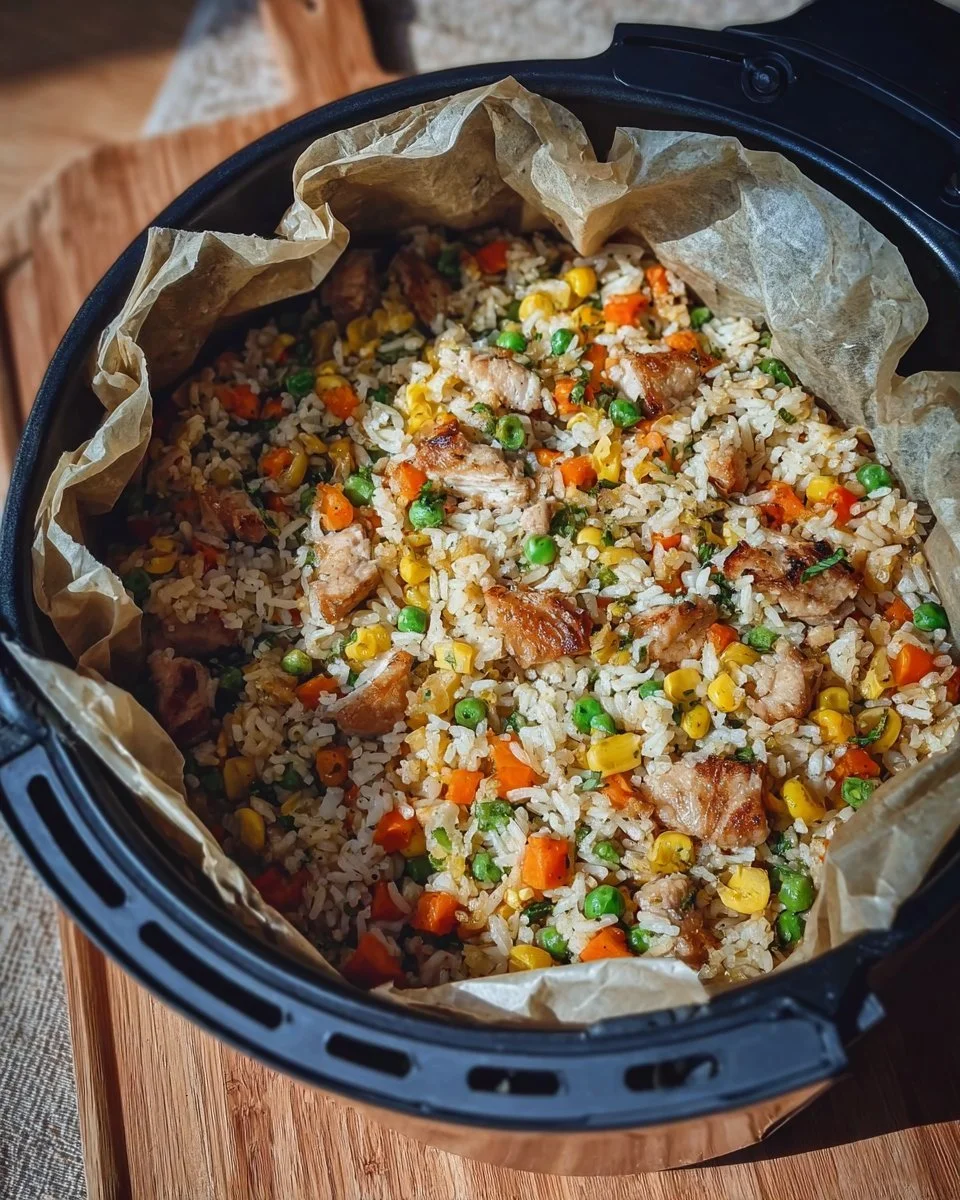 Zubereitung von Reis im Airfryer in einer modernen Küche
