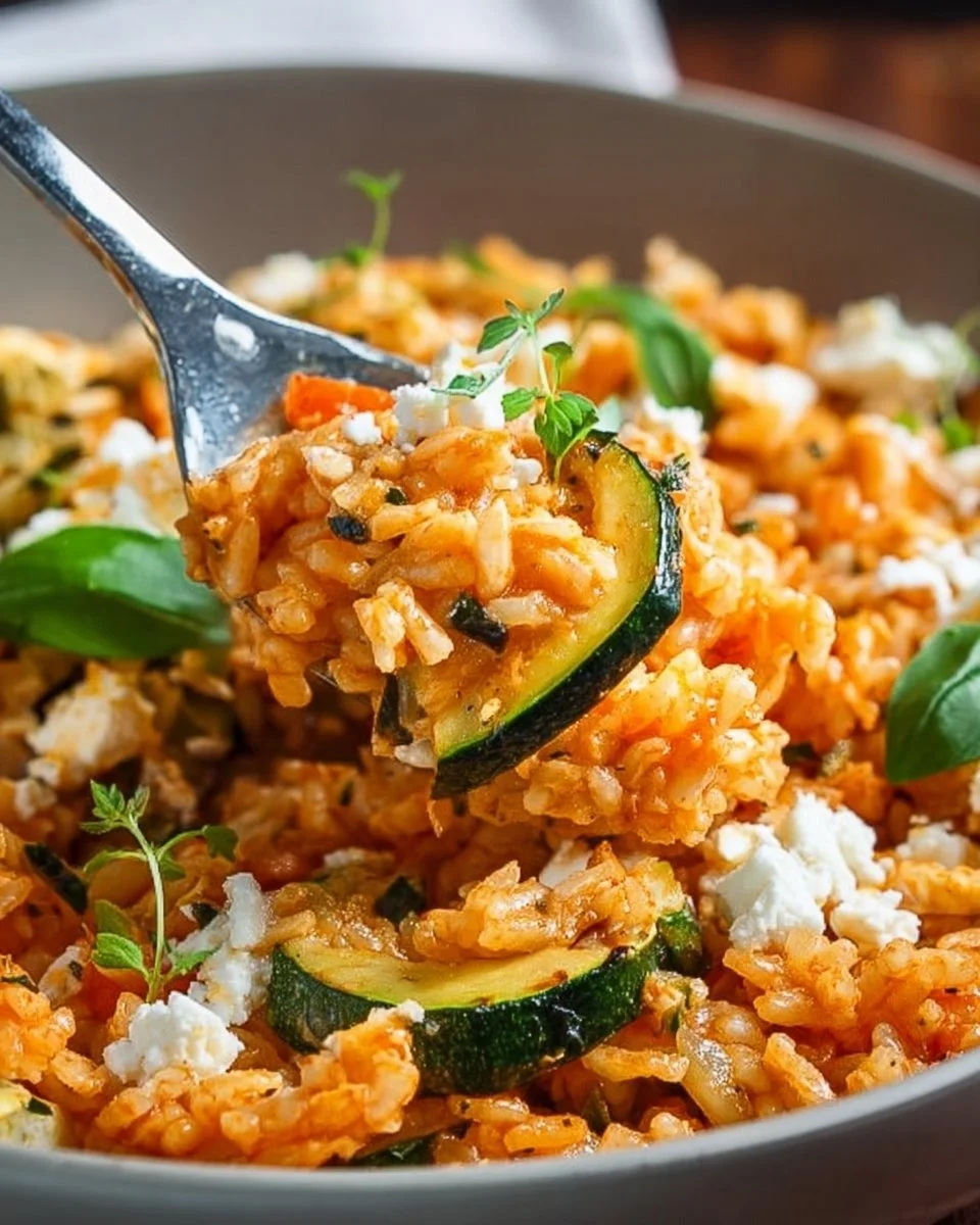 Reispfanne mit Zucchini und Feta