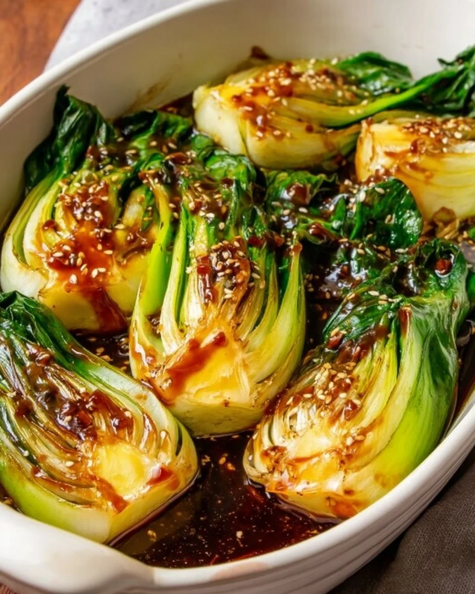 Schnell zubereiteter Pak Choi in nur 10 Minuten auf einem Teller.