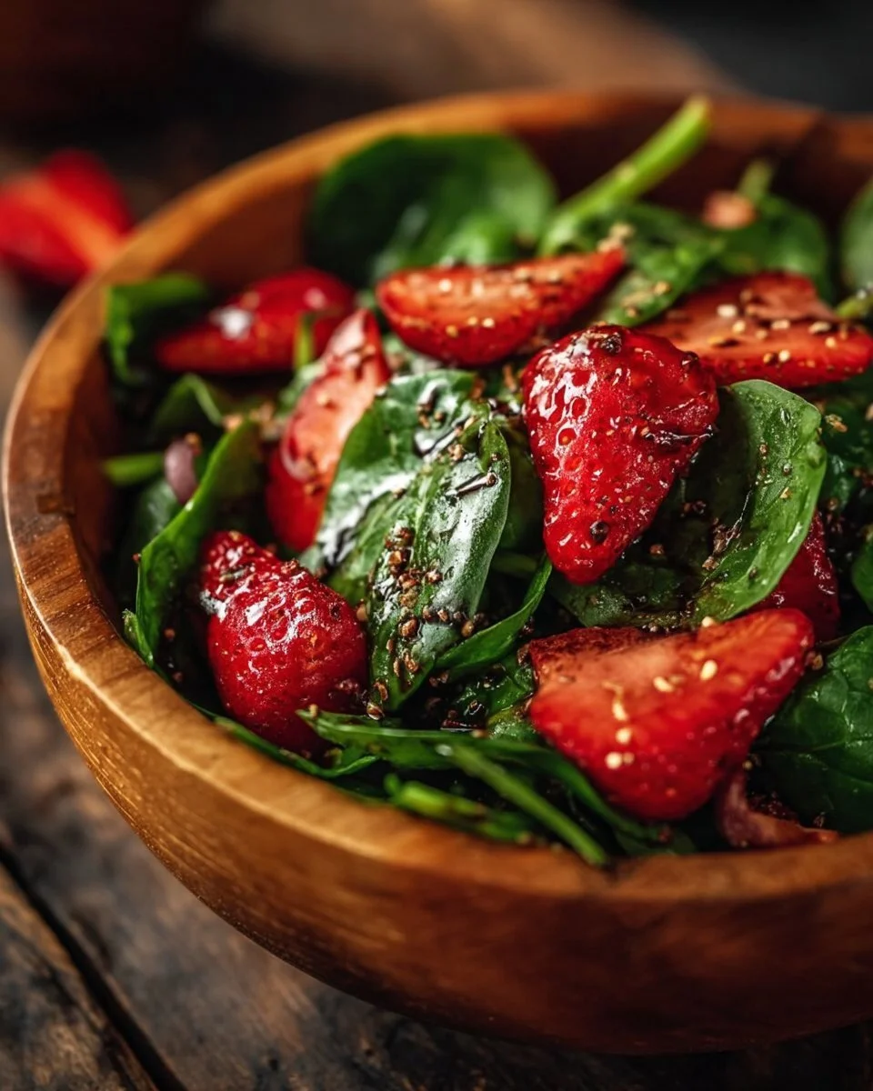 Spinat-Erdbeersalat mit Erdbeeren und Balsamico-Dressing