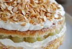 Stachelbeer-Baiser-Torte lecker dekoriert auf einem Tisch
