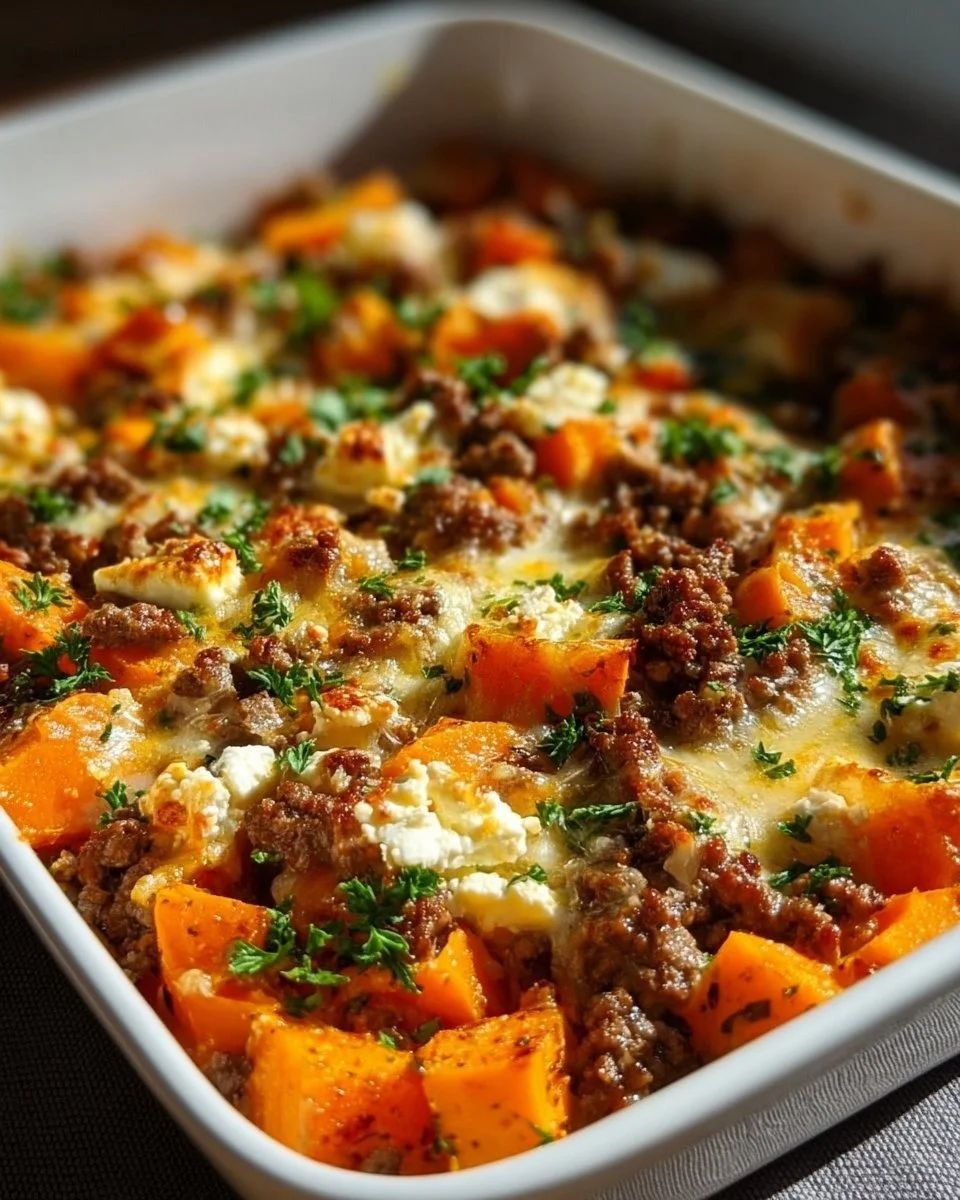 Sweet Potato Mince Casserole with Feta