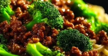 Teriyaki-Hackfleisch-Pfanne mit Gemüse und Reis serviert