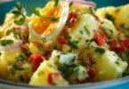 Türkischer Kartoffelsalat mit frischen Zutaten und Aromen.