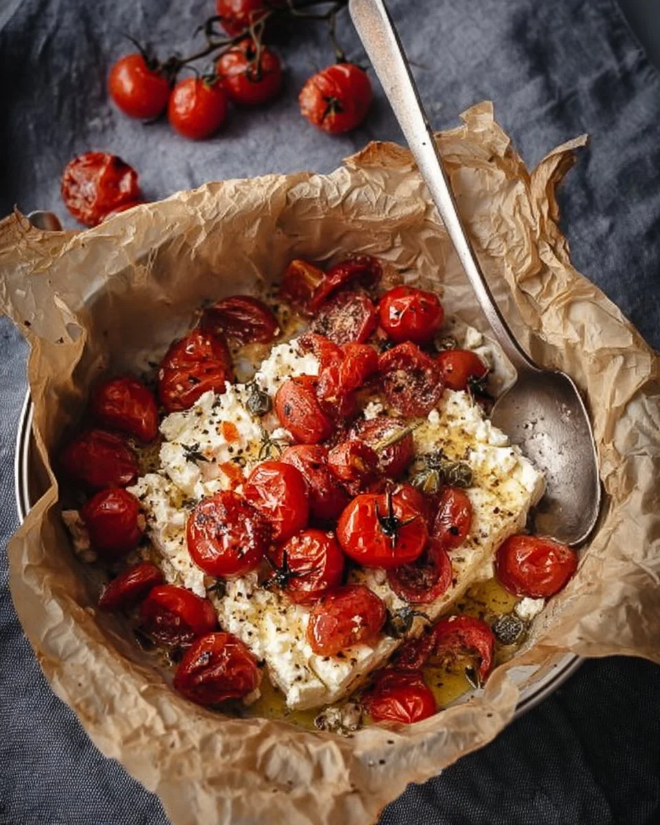 Überbackener Feta im Airfryer mit frischen Tomaten und Zwiebeln
