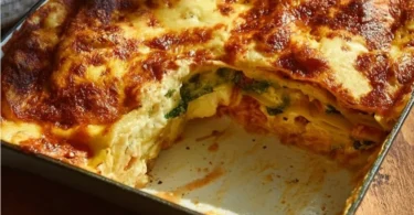 Vegetarische Mangold-Lasagne mit frischem Gemüse und köstlichem Käse überbacken