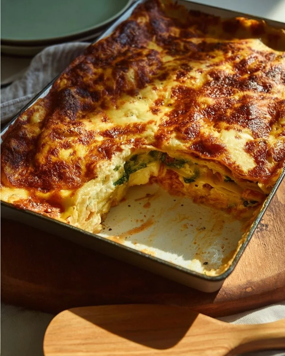 Vegetarische Mangold-Lasagne mit frischem Gemüse und köstlichem Käse überbacken