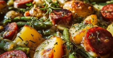 Wurst Bohne Kartoffel Auflauf - ein köstliches Gericht im Ofen zubereitet