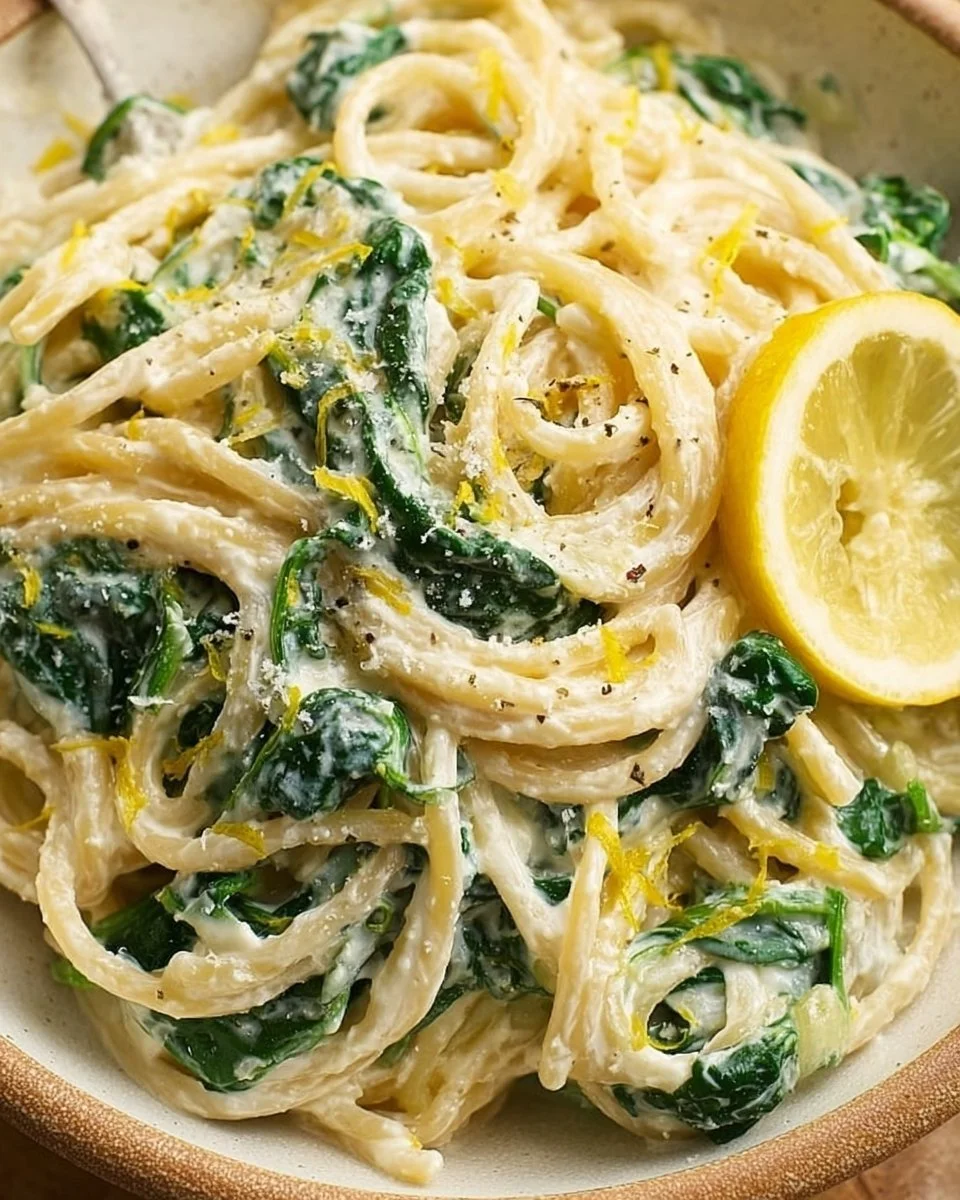 Zitronen-Ricotta-Pasta mit Spinat